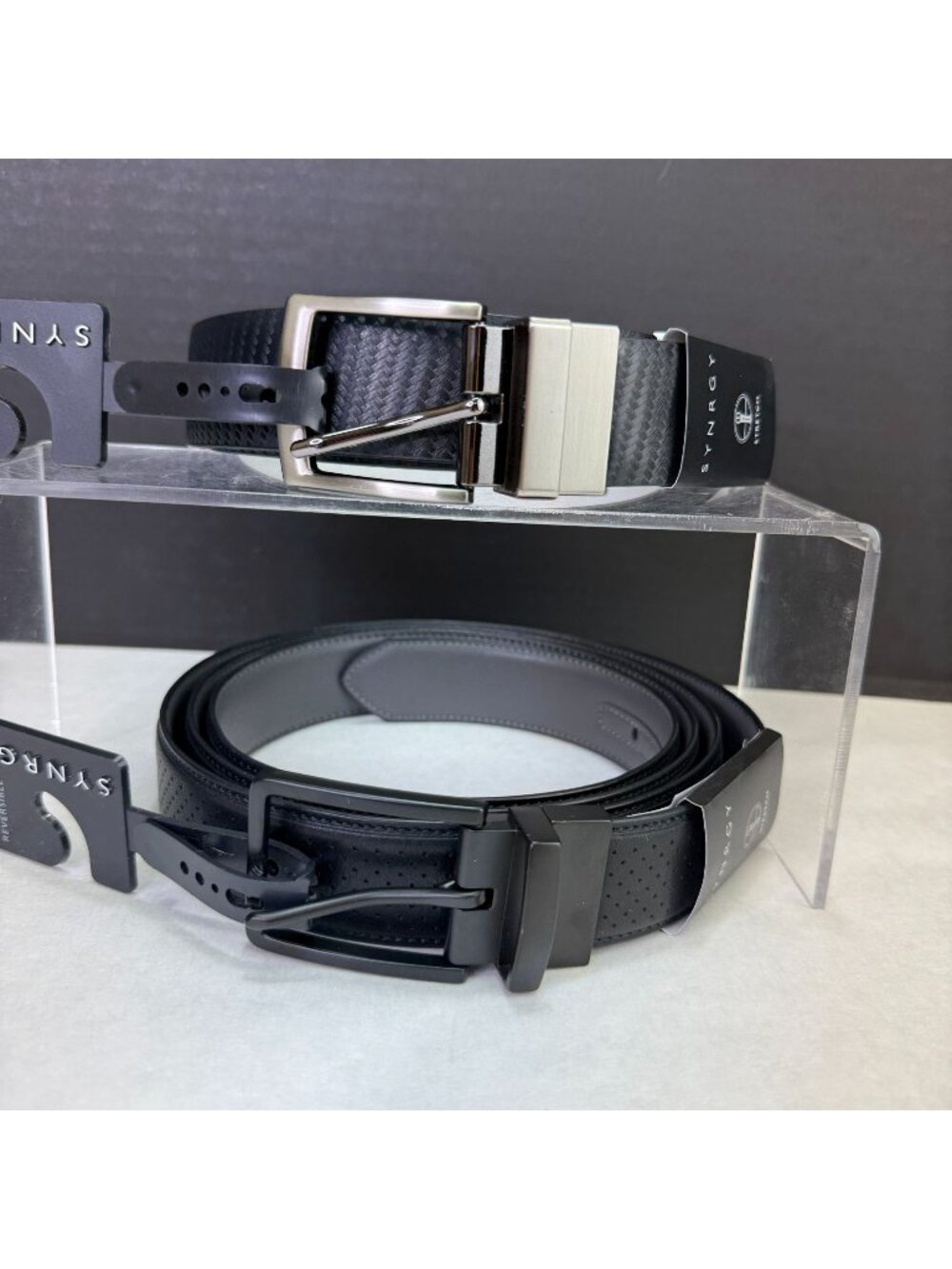 Synrgy Reversible Belts Lot Of 2 Men's Size 58-60 Black